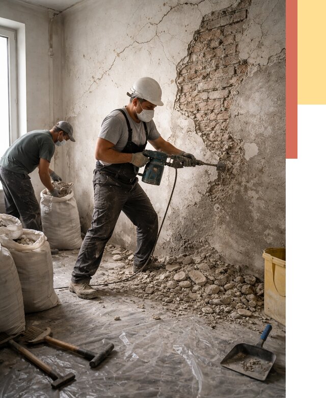Демонтаж штукатурки со стен в Димитровграде от 7418 руб/м² — быстро и недорого | ОТДЕЛОЧНИК-Дмт