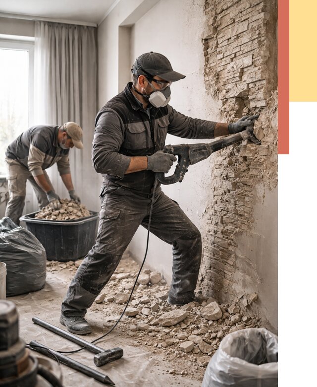 Демонтаж декоративного камня в Димитровграде от 1494 руб/м² — быстро и недорого | ОТДЕЛОЧНИК-Дмт