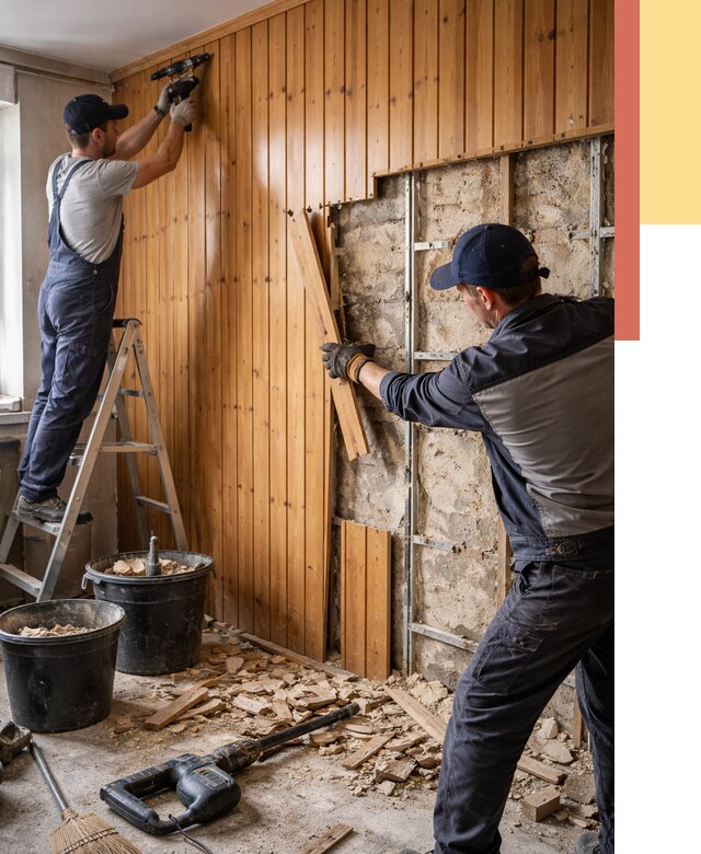 Демонтаж вагонки со стен в Димитровграде от 1494 руб. — снятие, удаление, срочно | ОТДЕЛОЧНИК-Дмт