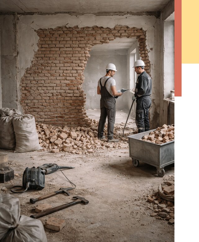 Демонтаж кирпичных стен в Димитровграде от 4327 руб. — быстро, недорого, под ключ | ОТДЕЛОЧНИК-Дмт