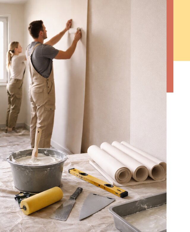 Поклейка бумажных обоев в Димитровграде от 5667 руб./м2 — быстро и недорого | ОТДЕЛОЧНИК-Дмт