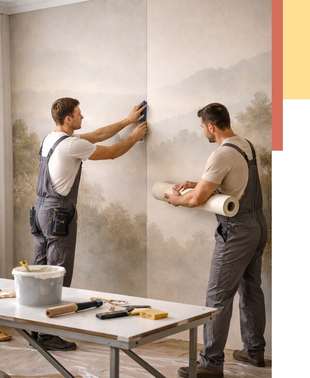 Поклейка фотообоев в Димитровграде от 8758 руб/м² — быстро и недорого | ОТДЕЛОЧНИК-Дмт