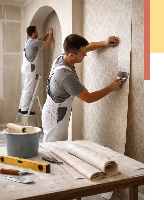 Поклейка обоев на сложные стены в Димитровграде от 2885 руб. под ключ | ОТДЕЛОЧНИК-Дмт