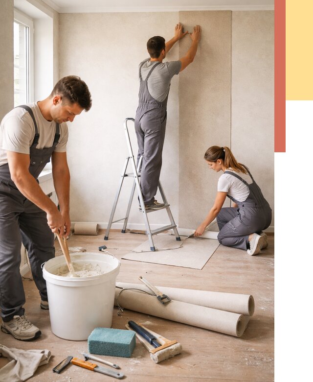 Оклейка стен обоями в Димитровграде от 3606 руб/м2 — быстро и недорого | ОТДЕЛОЧНИК-Дмт