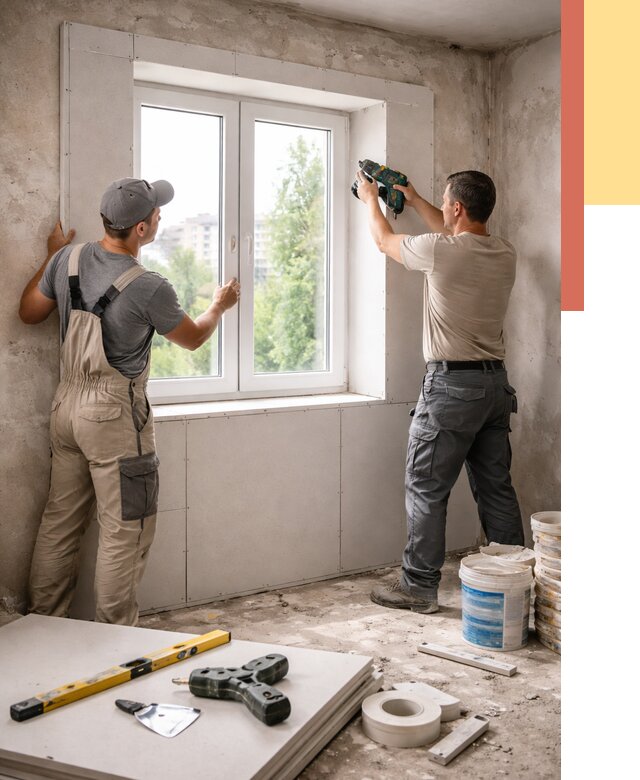 Монтаж откосов из гипсокартона в Димитровграде от 4636 руб. под ключ | ОТДЕЛОЧНИК-Дмт