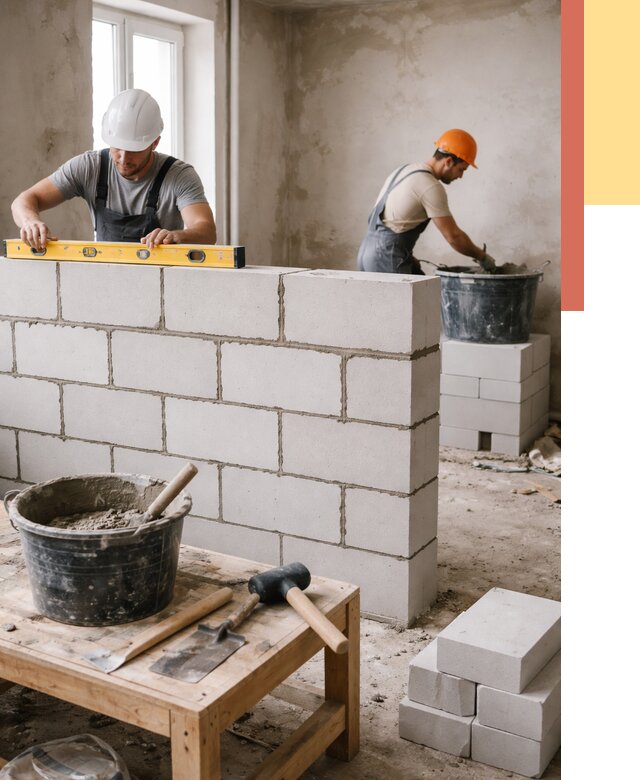 Кладка перегородок из газобетона в Димитровграде от 3297 руб. под ключ | ОТДЕЛОЧНИК-Дмт