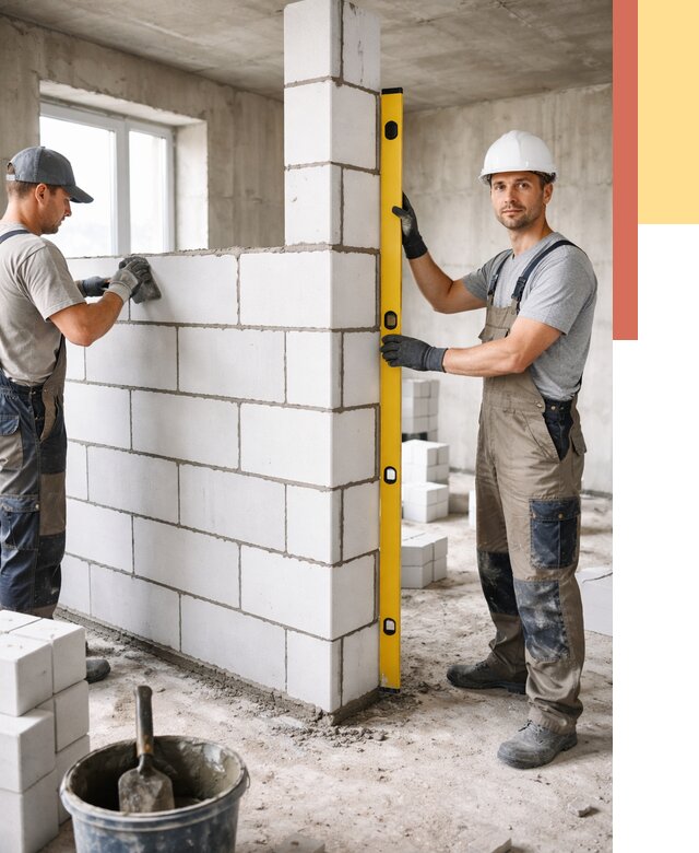 Кладка перегородок из пеноблока в Димитровграде от 1855 руб. под ключ | ОТДЕЛОЧНИК-Дмт