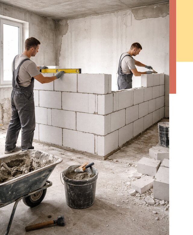 Кладка перегородок из ПГП в Димитровграде от 2576 руб./м2 — монтаж и возведение под ключ | ОТДЕЛОЧНИК-Дмт