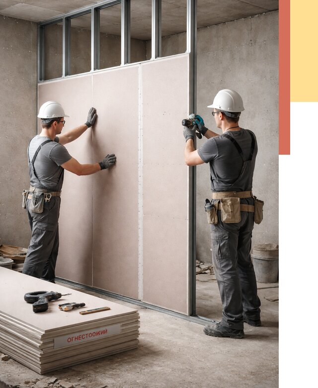 Перегородка из огнестойкого гипсокартона в Димитровграде от 1906 руб. под ключ | ОТДЕЛОЧНИК-Дмт