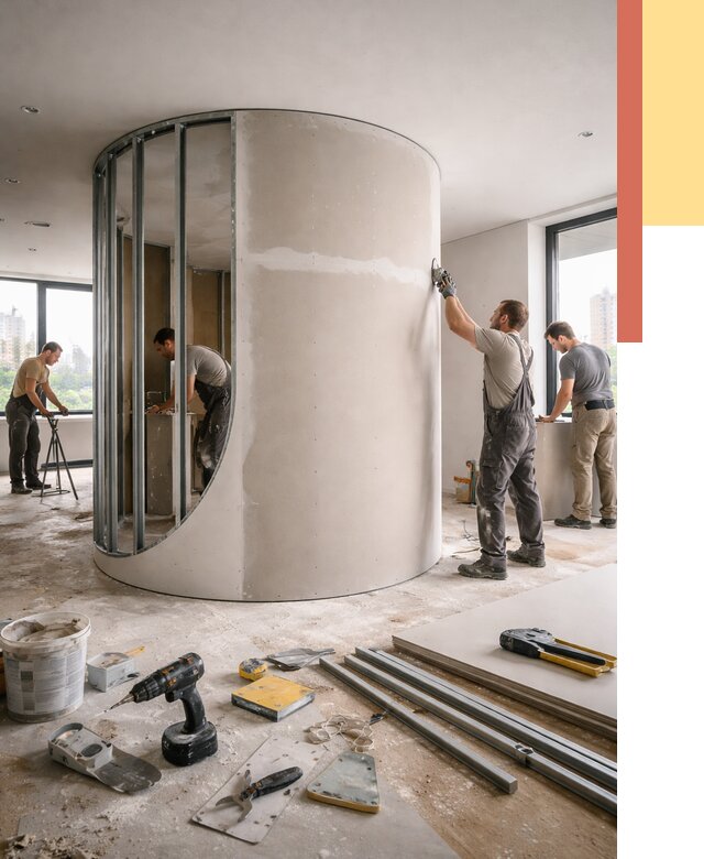 Радиусная перегородка из гипсокартона в Димитровграде от 2988 руб. под ключ | ОТДЕЛОЧНИК-Дмт