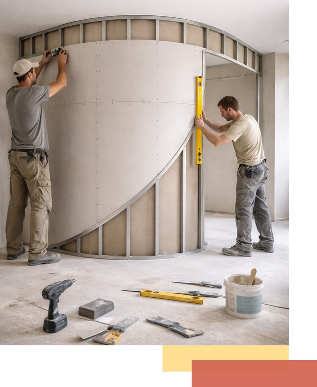 Радиусная перегородка из гипсокартона в Димитровграде под ключ