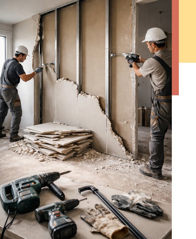 Демонтаж перегородки из гипсокартона в Димитровграде от 1236 руб. быстро и недорого | ОТДЕЛОЧНИК-Дмт