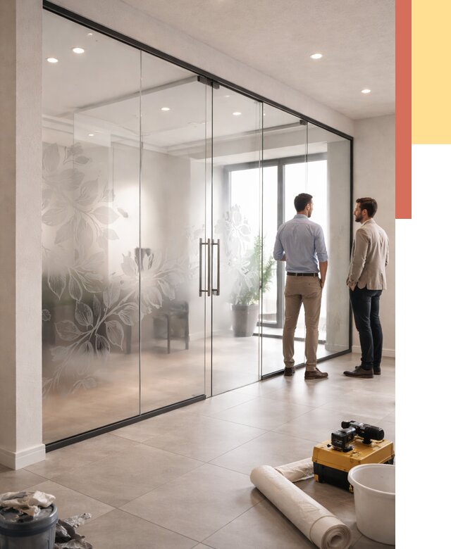 Стеклянные перегородки с рисунком в Димитровграде от 12879 руб. монтаж и нанесение | ОТДЕЛОЧНИК-Дмт