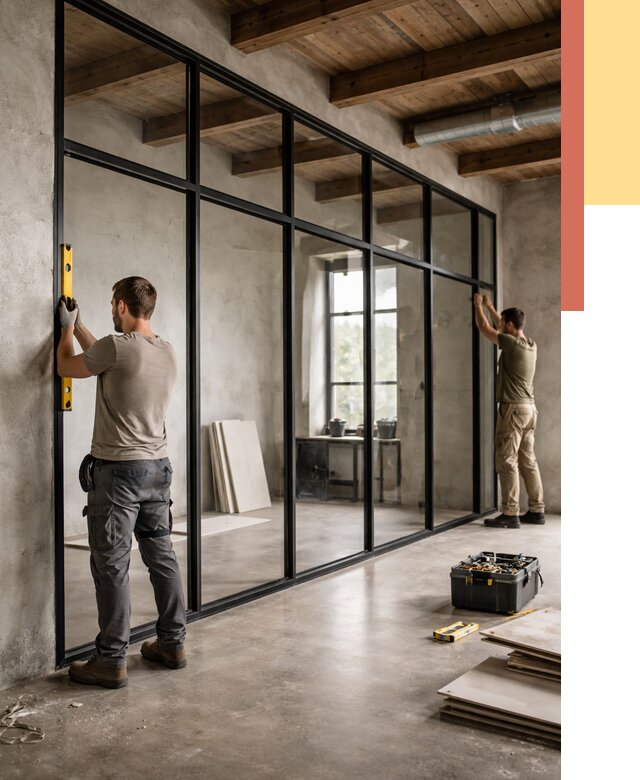 Стеклянные перегородки лофт в Димитровграде от 10818 руб. под ключ | ОТДЕЛОЧНИК-Дмт