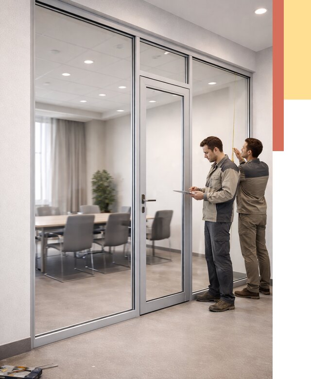 Установка и монтаж алюминиевых перегородок со стеклом в Димитровграде от 8448 руб. | ОТДЕЛОЧНИК-Дмт