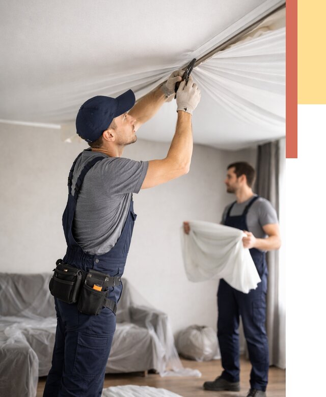 Демонтаж натяжного потолка в Димитровграде от 4636 руб. — снятие и разбор под ключ | ОТДЕЛОЧНИК-Дмт