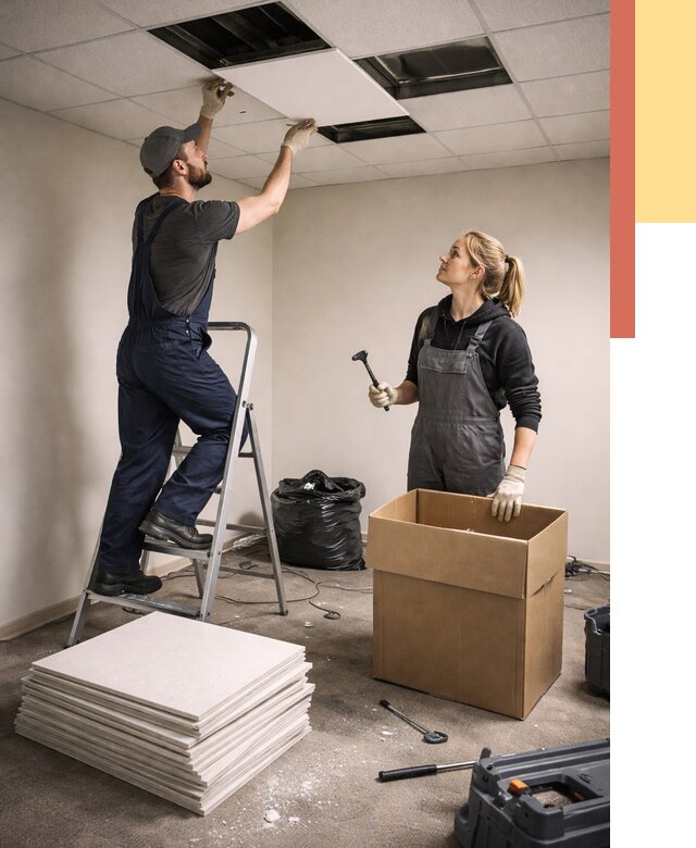 Демонтаж потолочной плитки в Димитровграде от 4636 руб. быстро и недорого | ОТДЕЛОЧНИК-Дмт