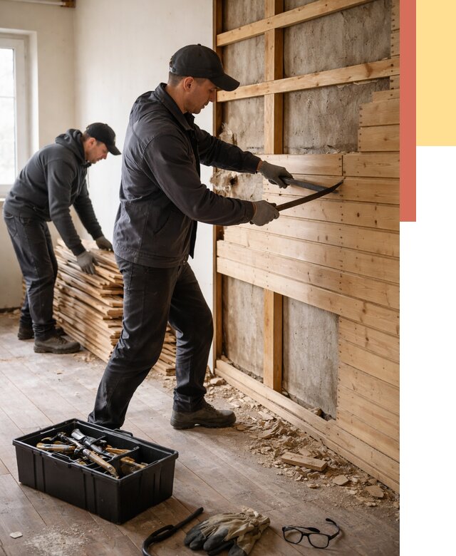 Демонтаж вагонки в Димитровграде от 3915 руб/м2 — быстро и недорого | ОТДЕЛОЧНИК-Дмт