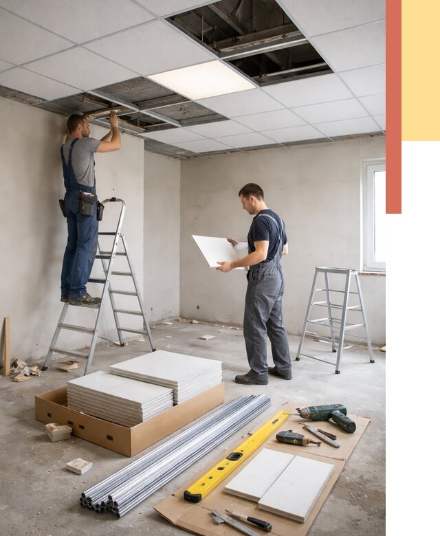 Монтаж потолка армстронг в Димитровграде от 4636 руб/м2 — быстрая установка под ключ | ОТДЕЛОЧНИК-Дмт