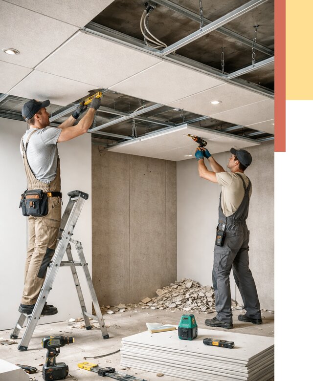 Монтаж акустического потолка в Димитровграде от 6697 руб/м2 — быстро и недорого | ОТДЕЛОЧНИК-Дмт