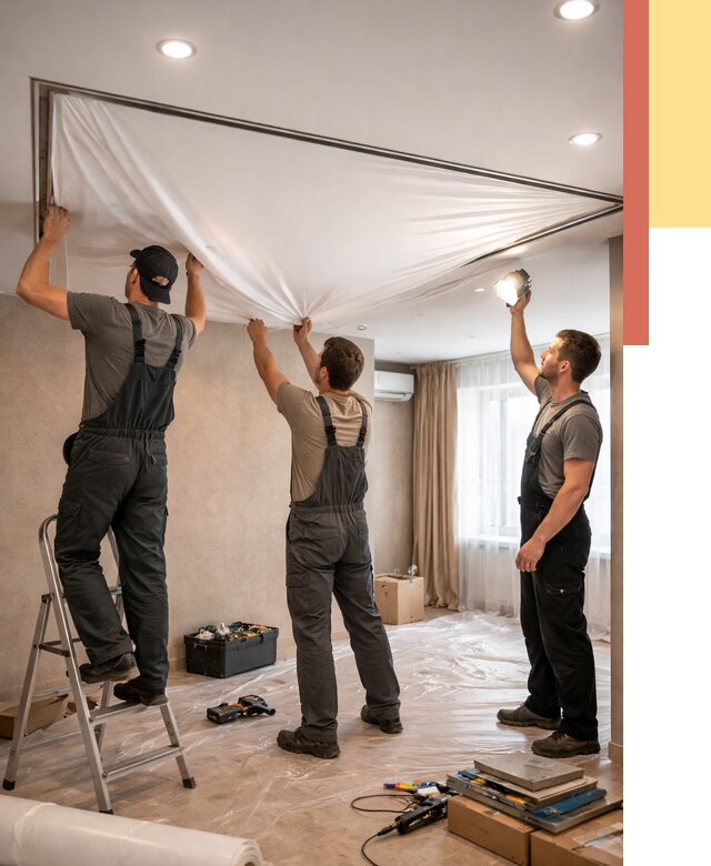 Монтаж ПВХ натяжного потолка в Димитровграде от 3606 руб. под ключ | ОТДЕЛОЧНИК-Дмт