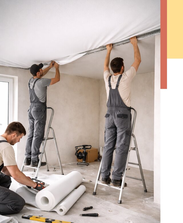 Монтаж тканевого натяжного потолка в Димитровграде от 3606 руб. под ключ | ОТДЕЛОЧНИК-Дмт