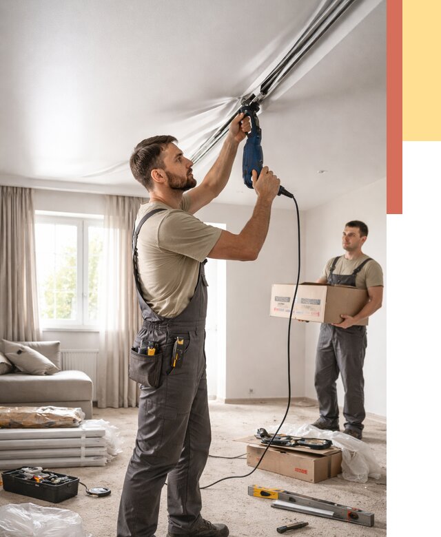 Монтаж сатинового натяжного потолка в Димитровграде от 3606 руб. | Быстро, недорого — ОТДЕЛОЧНИК-Дмт