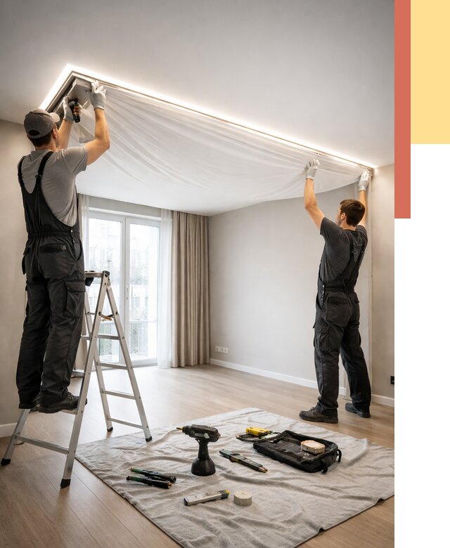 Монтаж парящего натяжного потолка в Димитровграде от 4636 руб. быстро и недорого | ОТДЕЛОЧНИК-Дмт