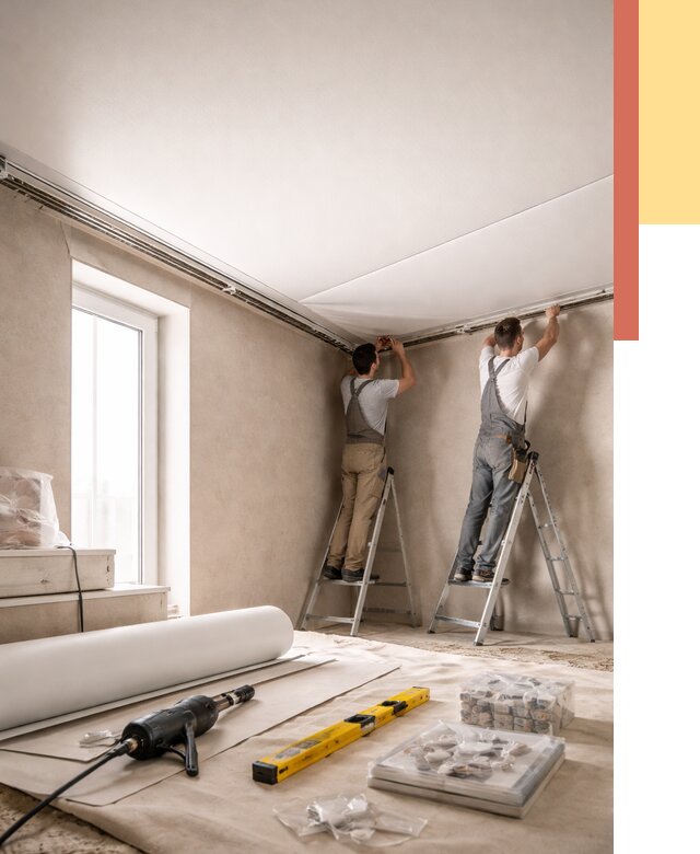 Монтаж натяжного потолка в спальне в Димитровграде от 3915 руб. под ключ | ОТДЕЛОЧНИК-Дмт