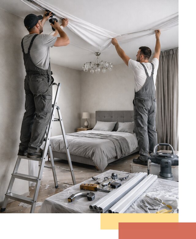 Монтаж натяжного потолка в спальне в Димитровграде