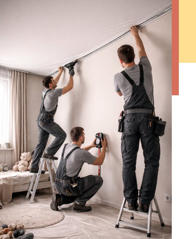 Монтаж натяжного потолка в детской в Димитровграде от 3606 руб. — быстро и недорого | ОТДЕЛОЧНИК-Дмт