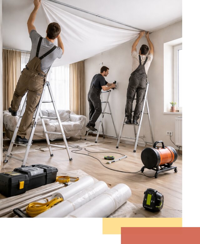 Монтаж натяжного потолка в гостиной в Димитровграде