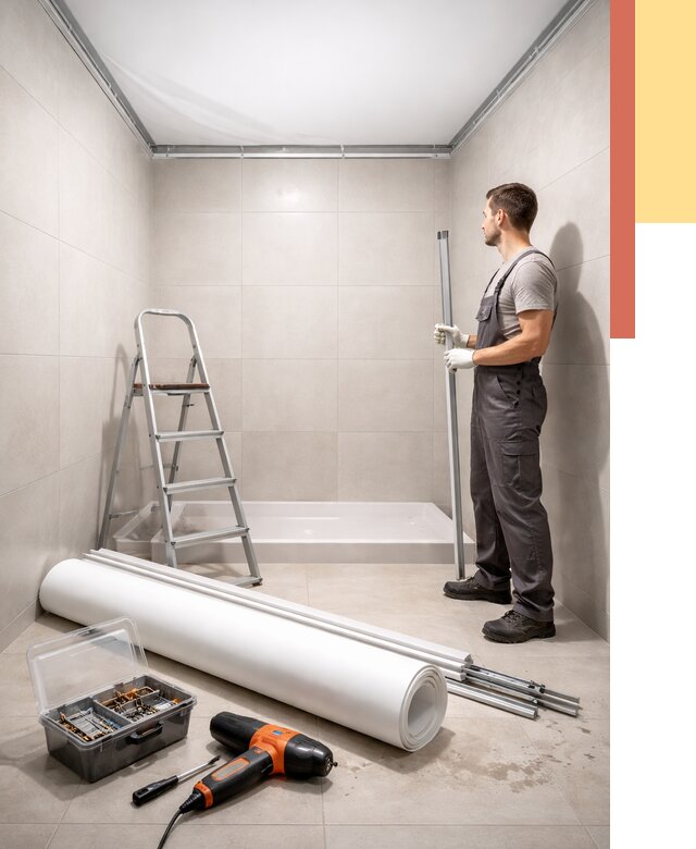 Монтаж натяжного потолка в санузле в Димитровграде от 1906 руб. — ОТДЕЛОЧНИК-Дмт