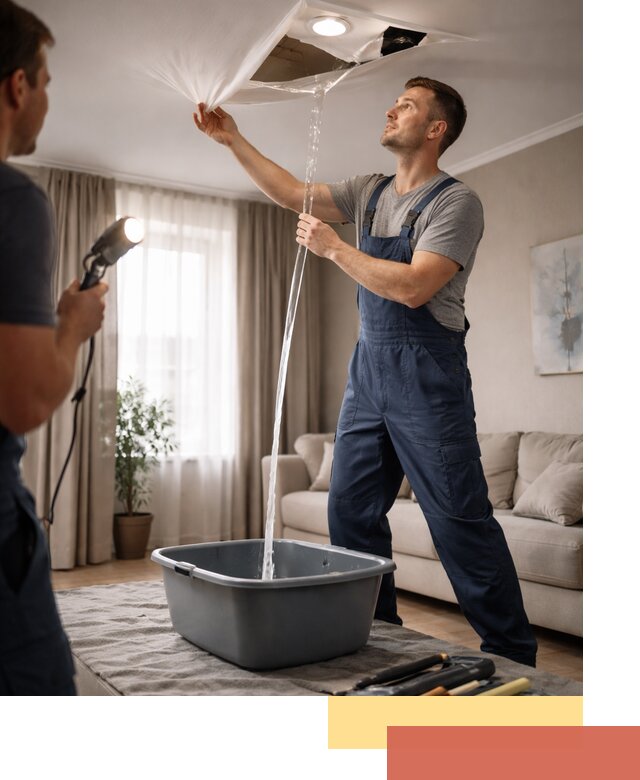 Слив воды с натяжного потолка в Димитровграде быстро и аккуратно