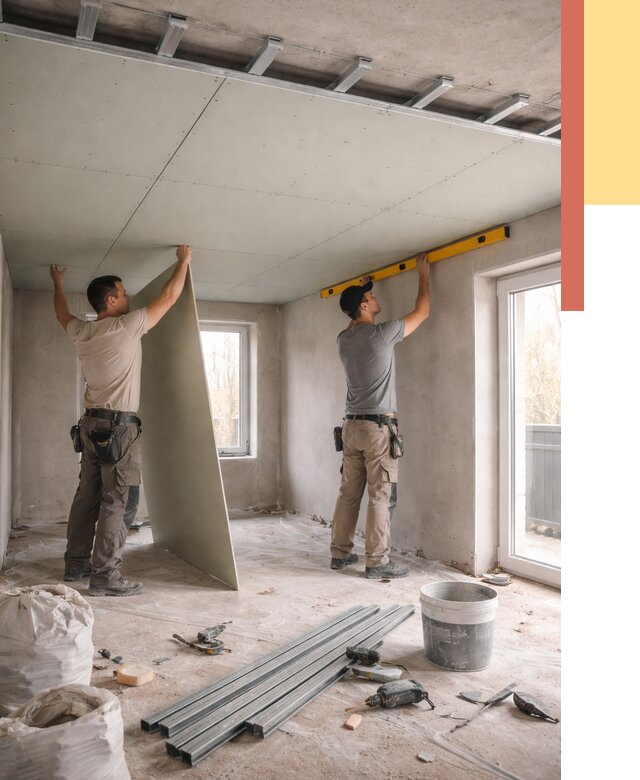 Одноуровневый потолок из гипсокартона в Димитровграде от 773 руб. — монтаж под ключ | ОТДЕЛОЧНИК-Дмт