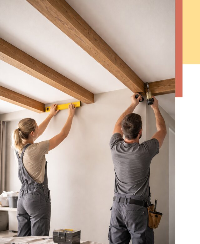 Монтаж декоративных балок на потолок в Димитровграде от 4327 руб. — ОТДЕЛОЧНИК-Дмт